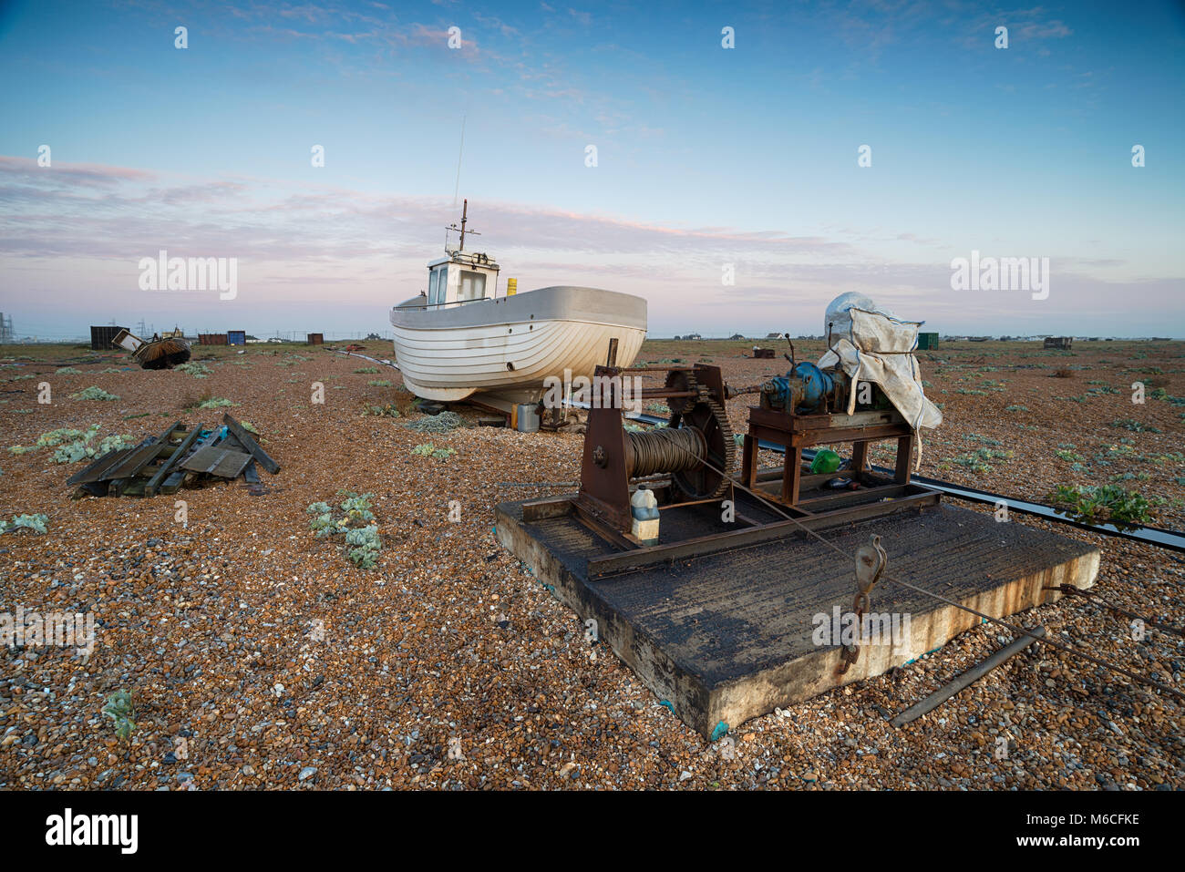 Fishing boats at Dungeness on the Kent coast Stock Photo - Alamy