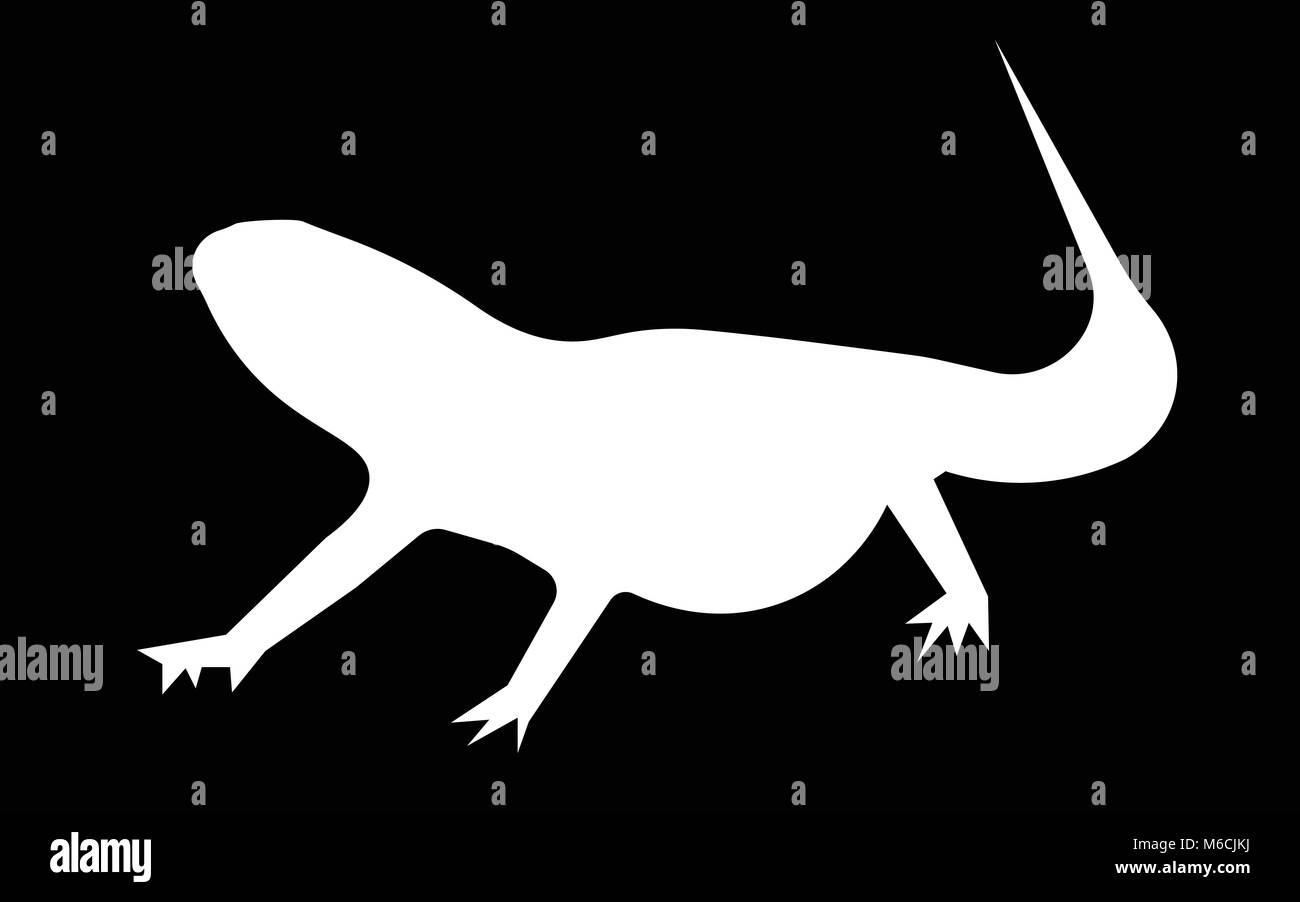 white bearded dragon silhouette on black background Stock Vector