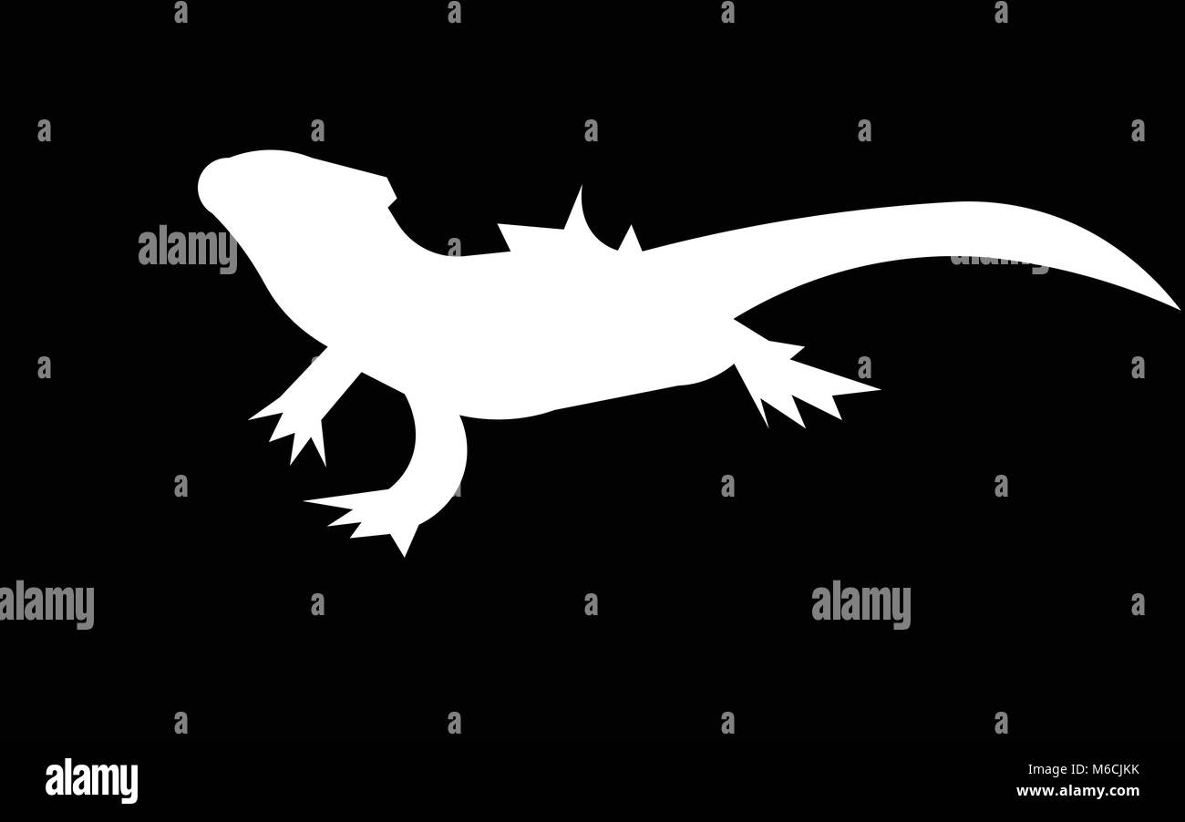 white bearded dragon silhouette on black background Stock Vector