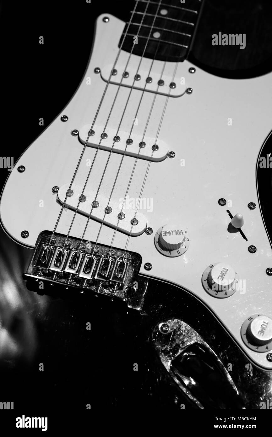 black and white shoot of a electric guitar Stock Photo