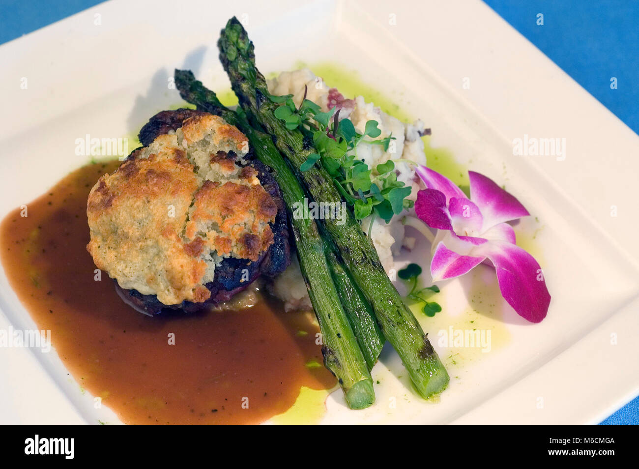 Filet Mignon with Blue Cheese Crust, a meal at a Cape Cod restaurant Stock Photo Alamy