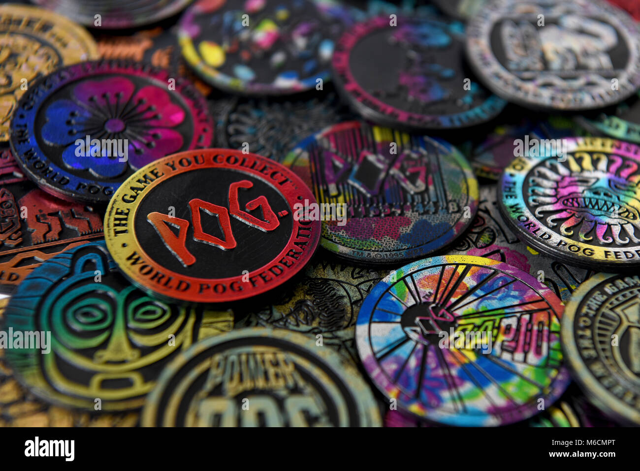 Collection of the Mid 90 s game of Pog s Stock Photo Alamy