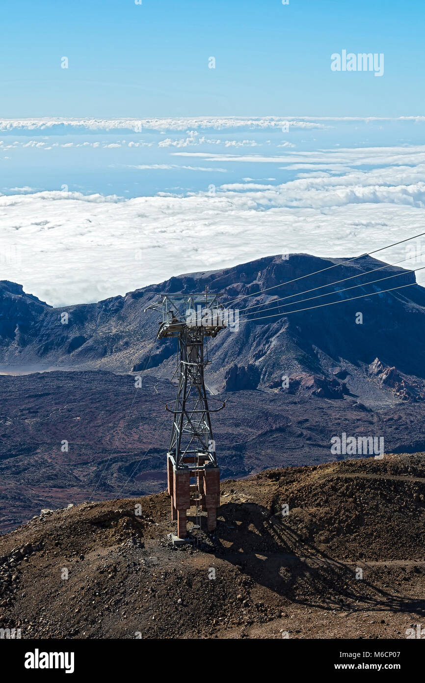 Support cable car on Teide volcano (Tenerife island, Spain Stock Photo