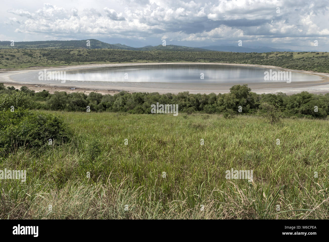 Saltwater crater lake, Queen Elizabeth National Park, Uganda, Africa