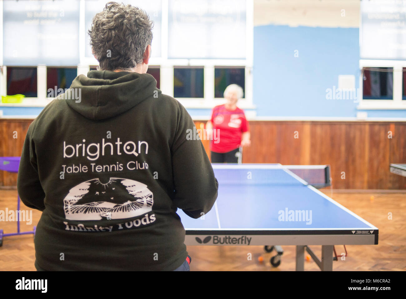 elder retired members of Brighton and Hove table tennis club playing a