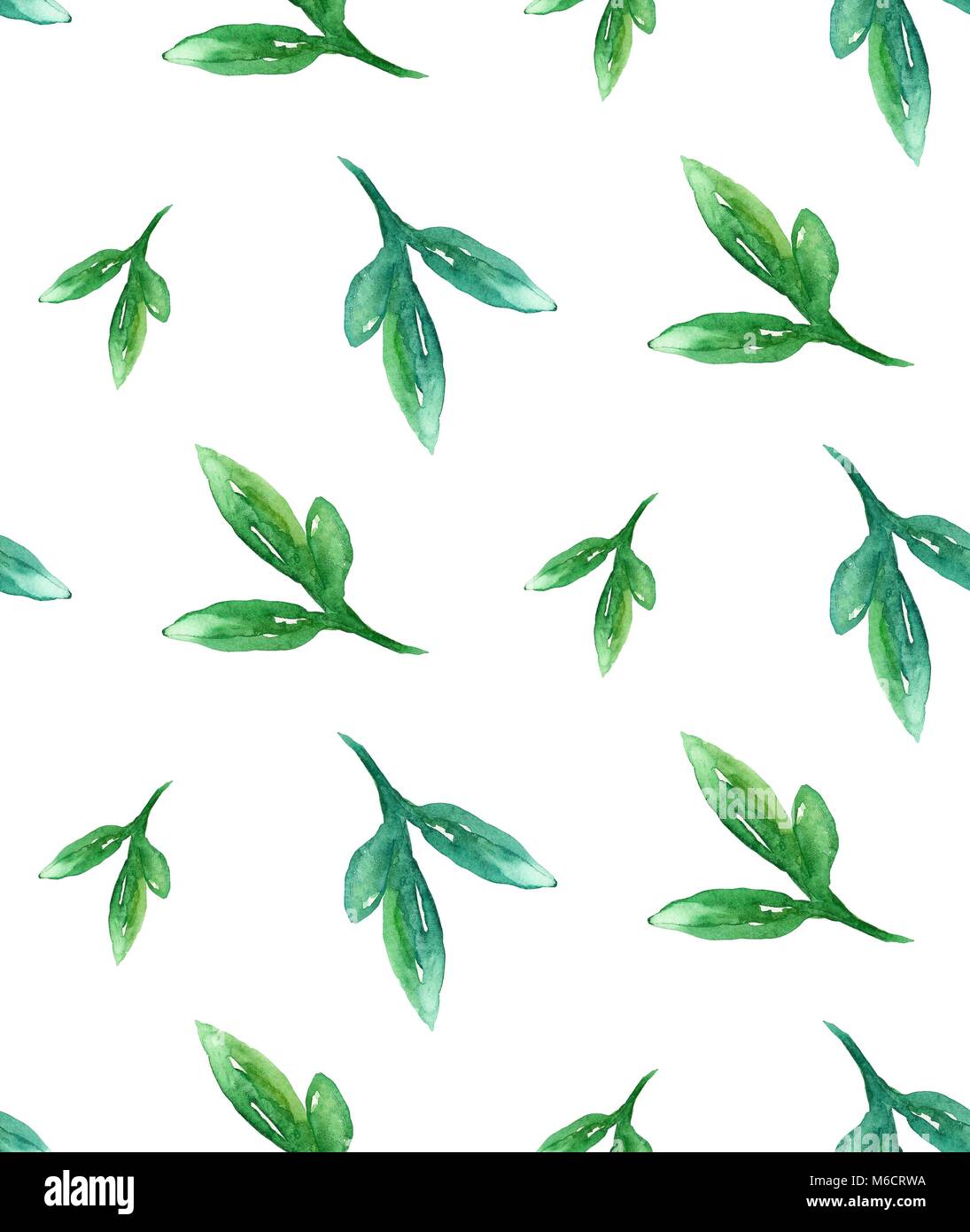 Watercolor Greenery Pattern Green Summer Background Stock Photo