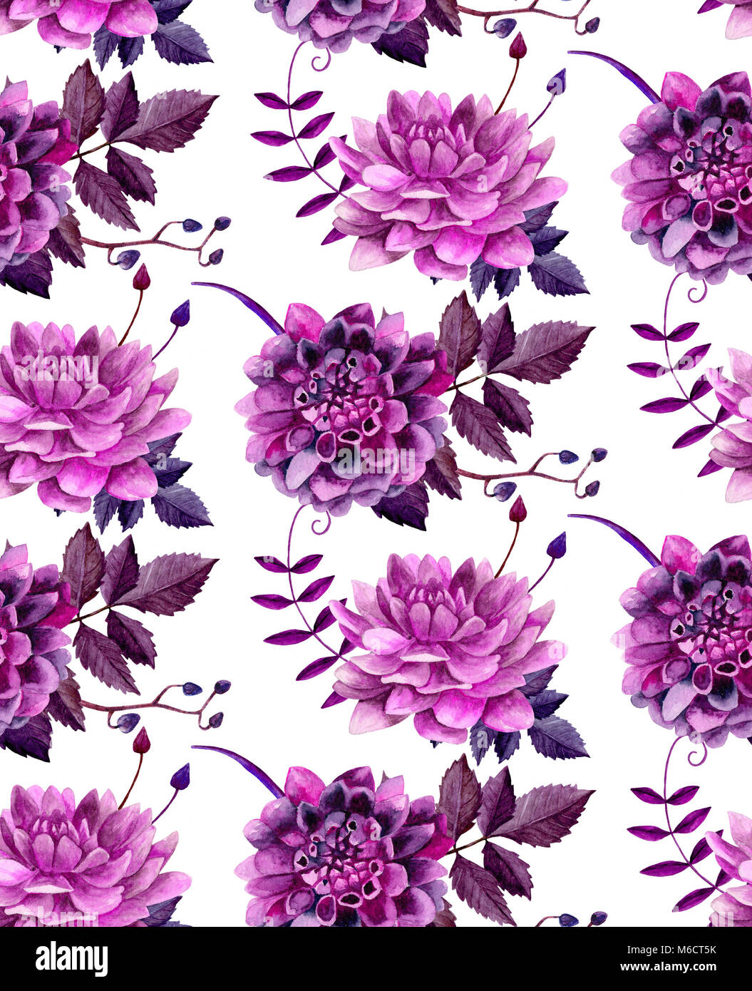 Watercolor Purple Dahlias Flowers Pattern Floral Background Stock Photo Alamy