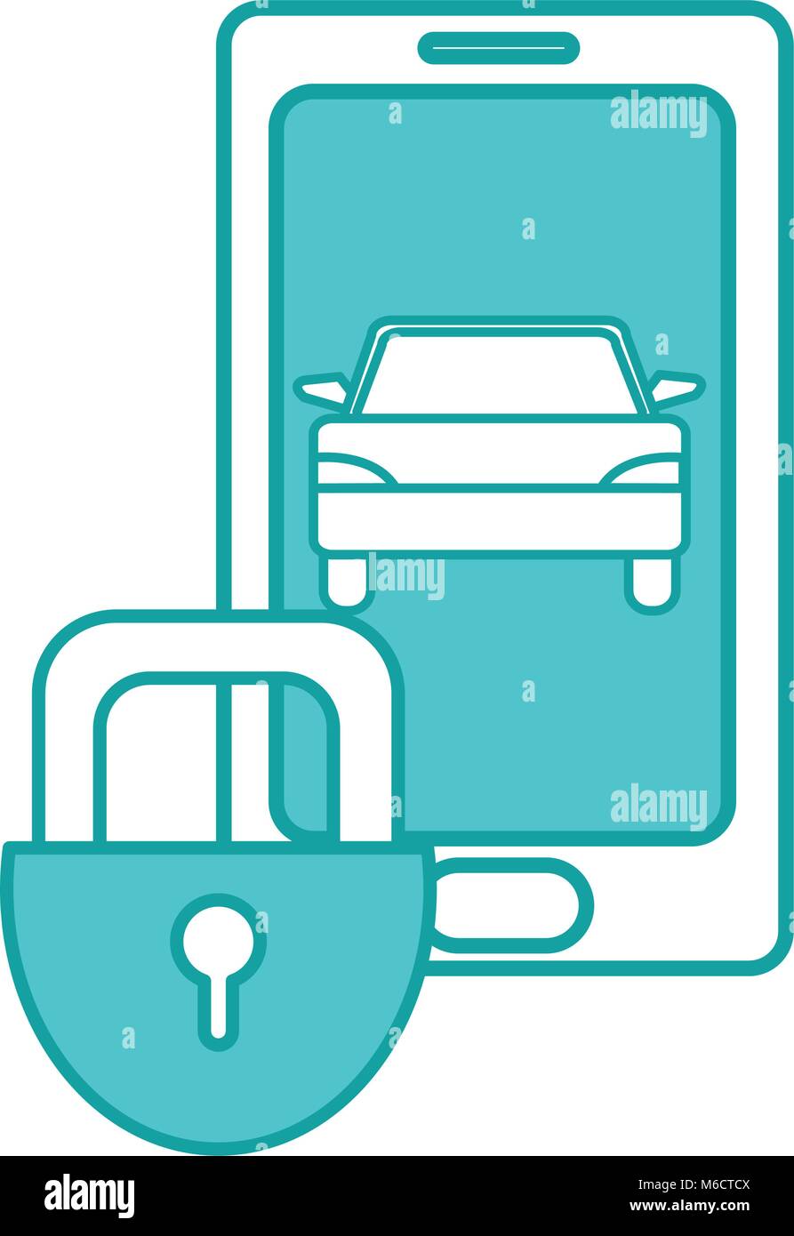 duo color smartphone with car and close padlock security Stock Vector ...