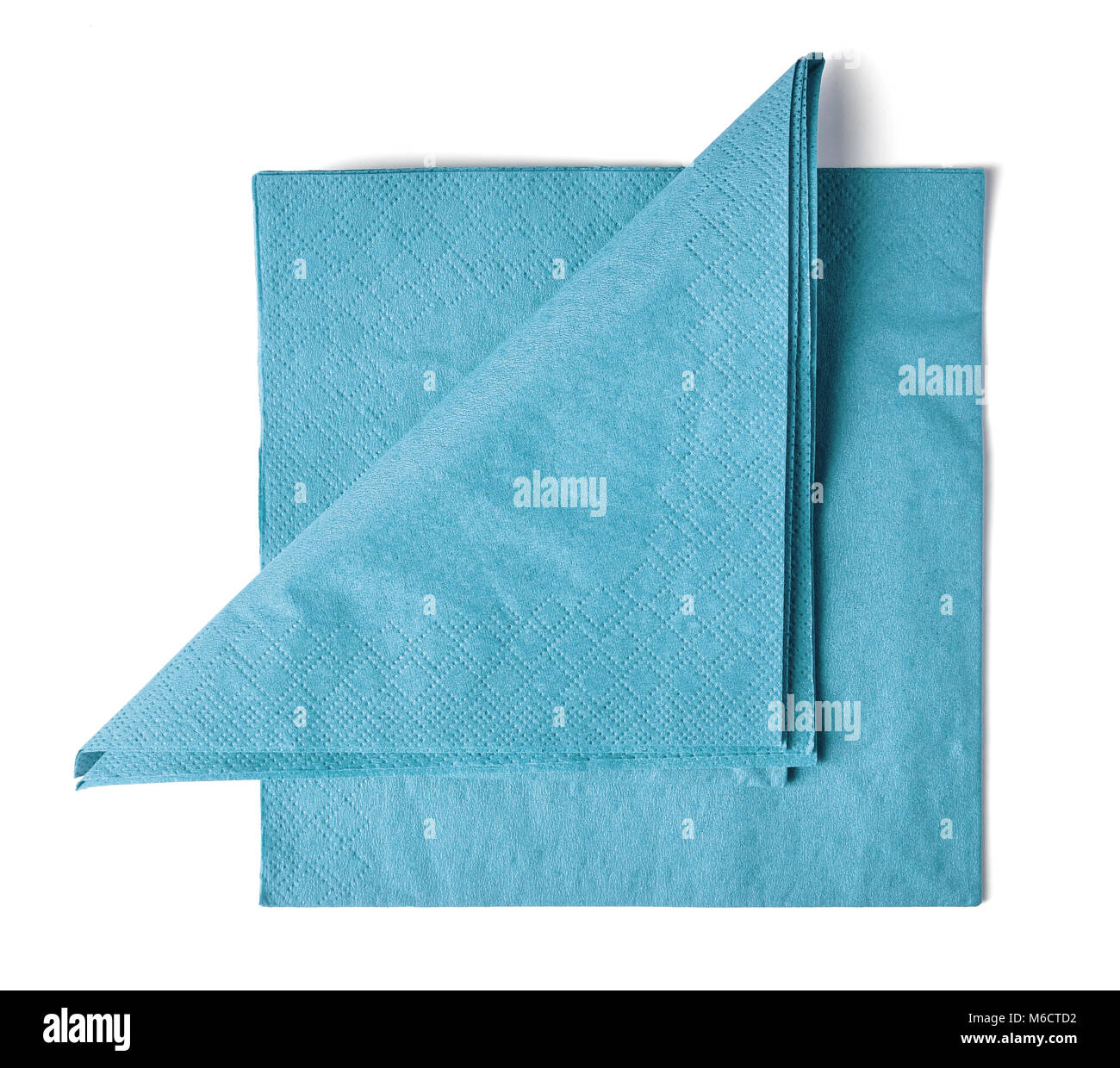 Light blue paper napkins isolated on white background; top view Stock