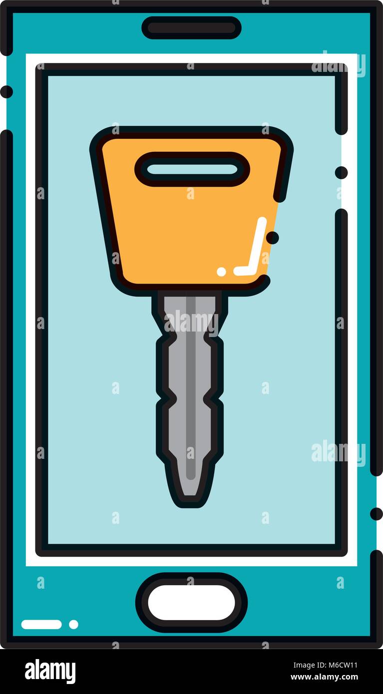 dashed line smartphone technology with security key object Stock Vector ...