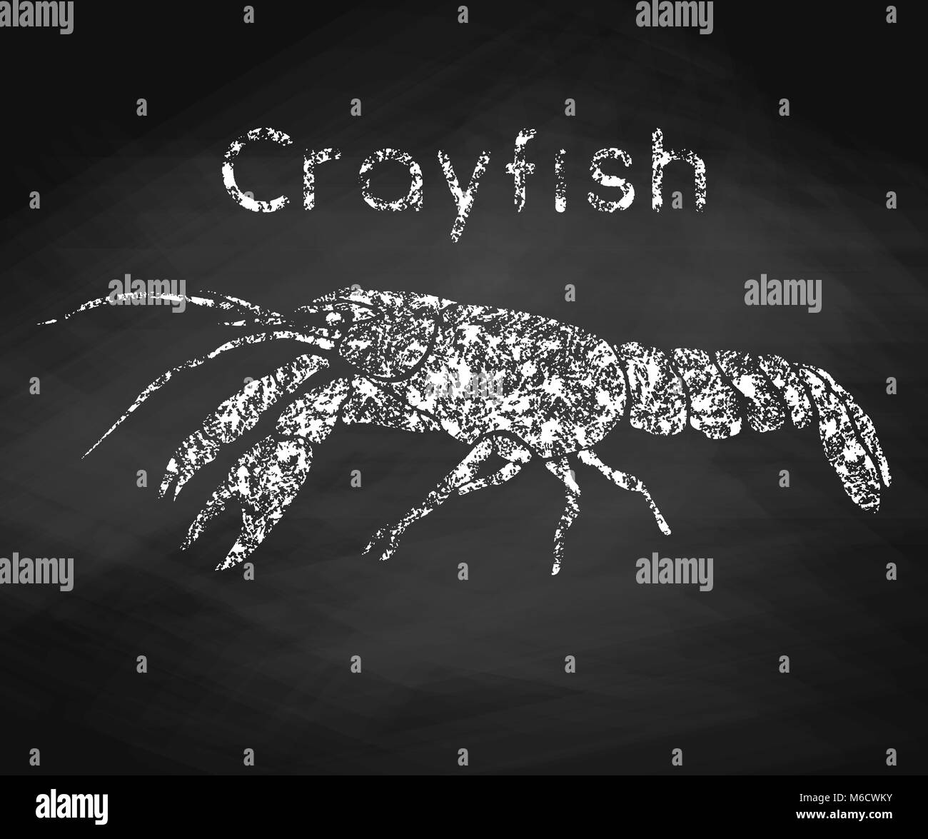Crayfish drawn in chalk on a chalkboard. Vector illustration. Stock Vector