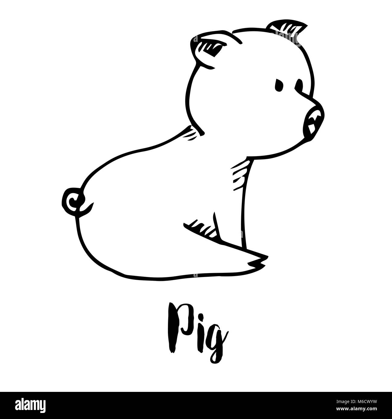 Piggy isolated on a white background. Vector illustration in a sketch style. Stock Vector