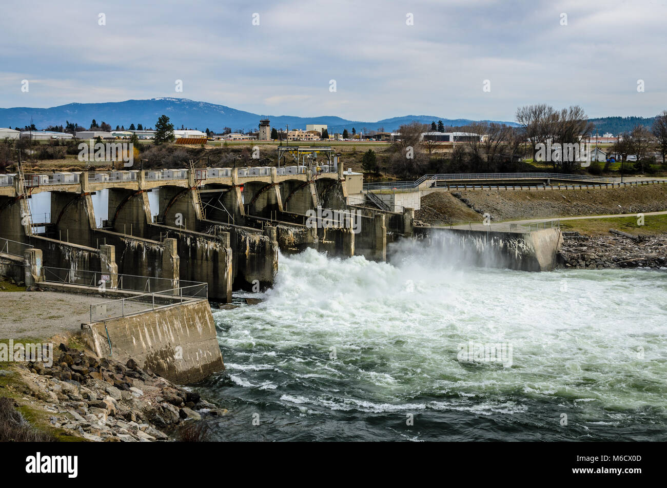 Upriver Dam On The Spokane River Stock Photo Alamy
