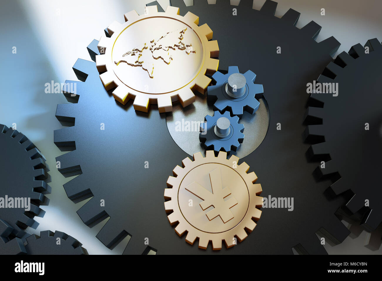 Currency and gear, meaning economic impact, teamwork, economic stimulus, success Stock Photo Alamy