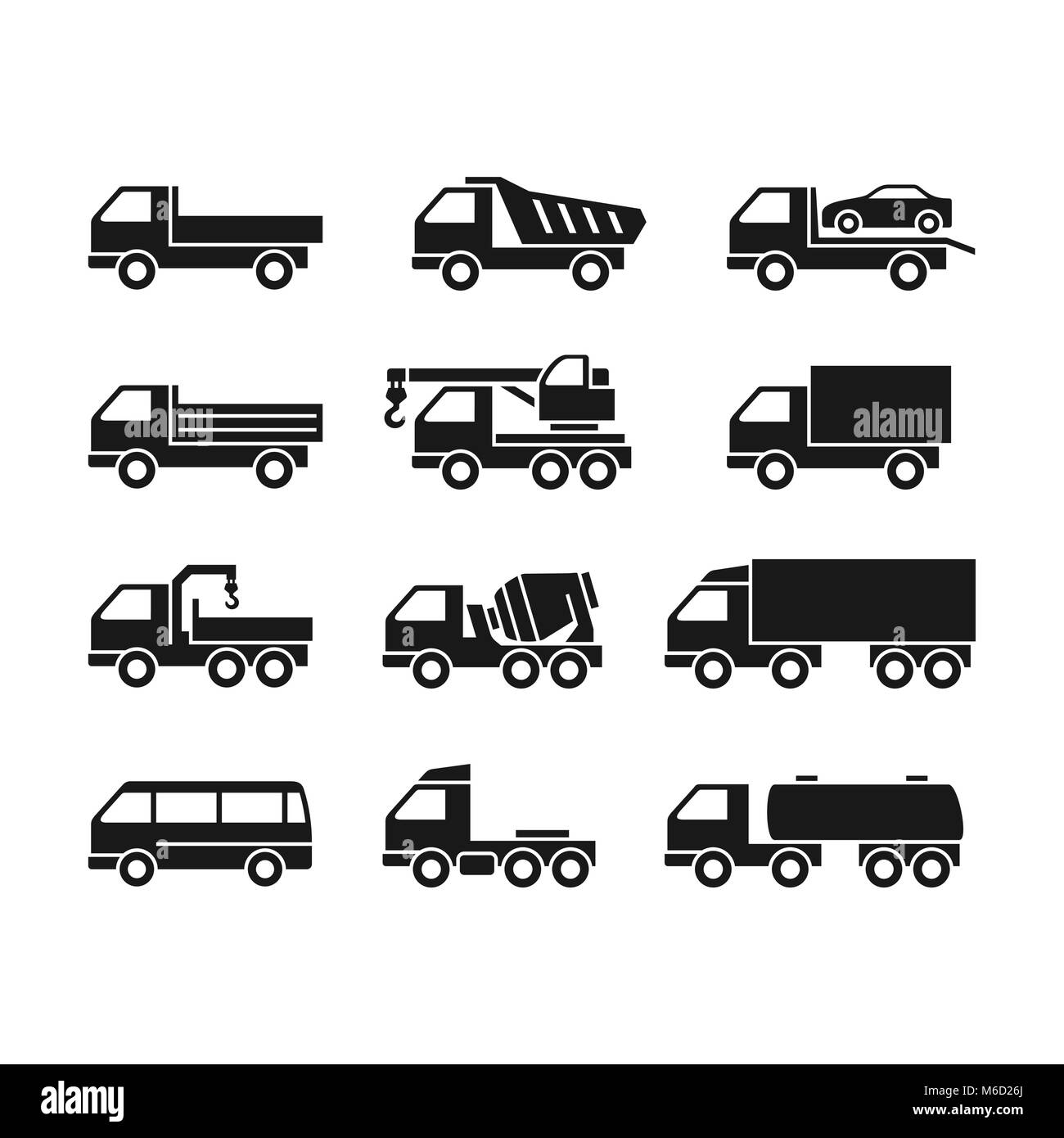 Set of Icons of Trucks on a White Background. Trucks of Different Function. Stock Vector