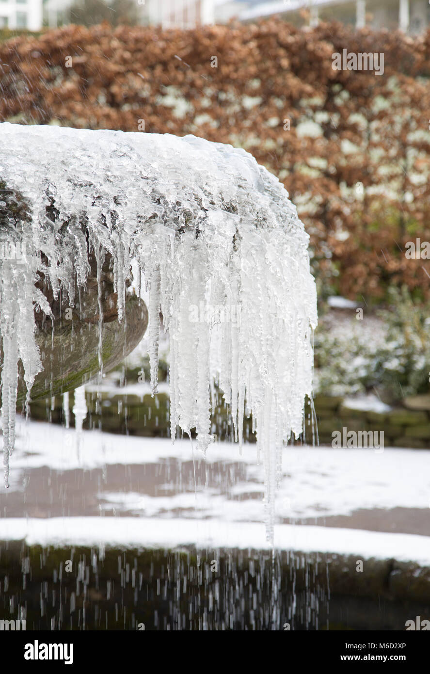 Birmingham's Botanical Gardens. 28th Feb, 2018. UK Weather: Frozen fountain at Birmingham's Botanical Gardens Credit: lisa robinson/Alamy Live News Stock Photo