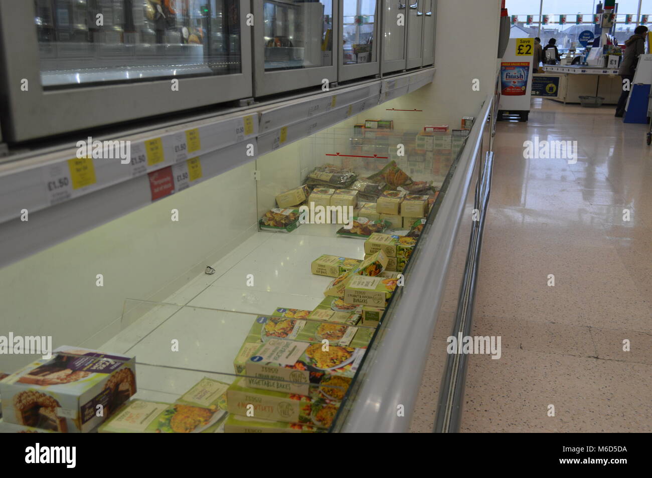 Food shortages in supermarket due to winter weather - snow Stock Photo