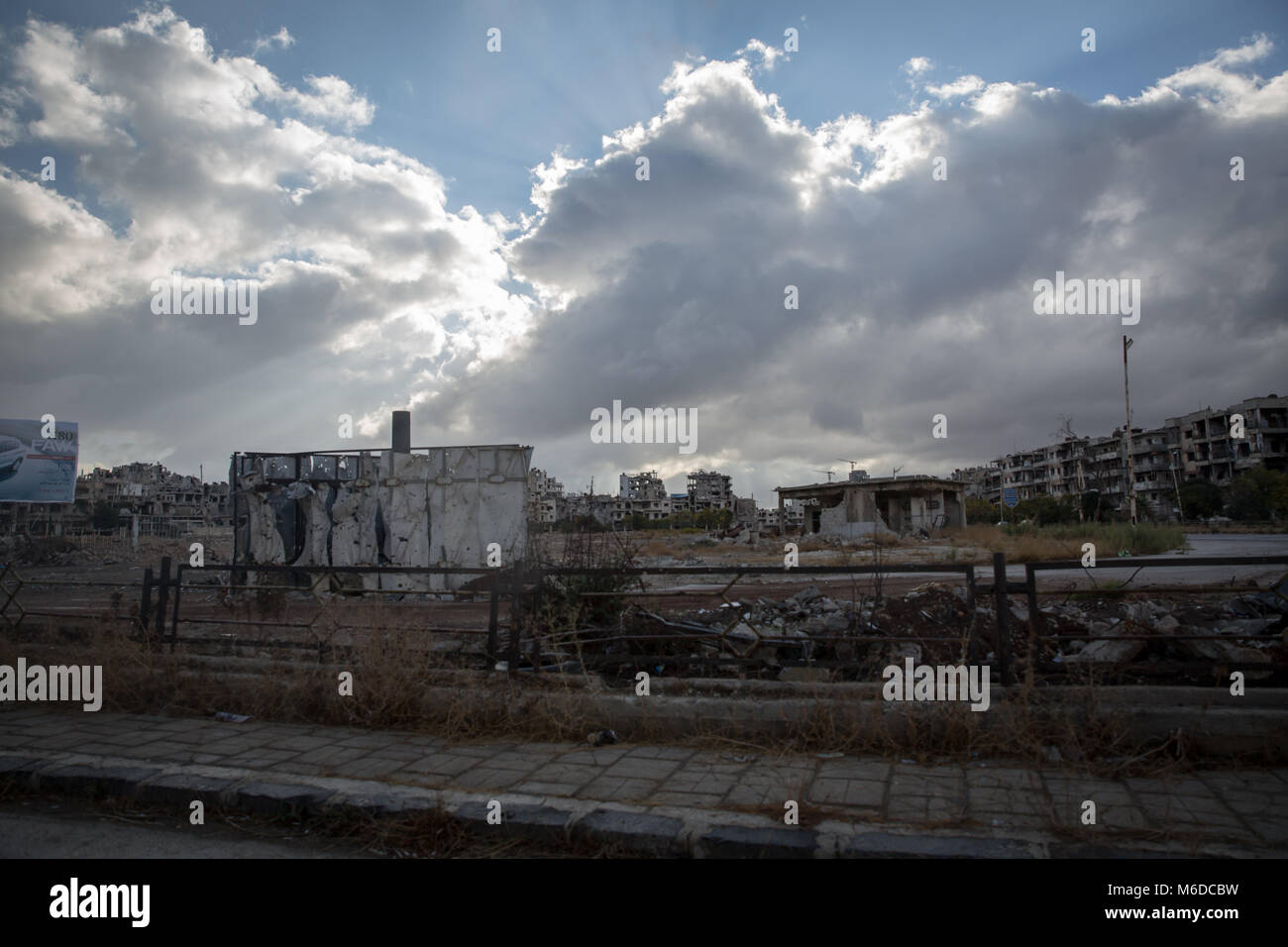 Homs, Syria. 31st Oct, 2017. Destruction in Jouret al-Shayah, a former opposition area in Homs.The city of Homs which is located in the center of Syria was once a anti Assad government real forces' strong hold, It was under the rebel's hand from 2011 until 2014. Credit: S Hayden 010318 19.jpg/SOPA Images/ZUMA Wire/Alamy Live News Stock Photo
