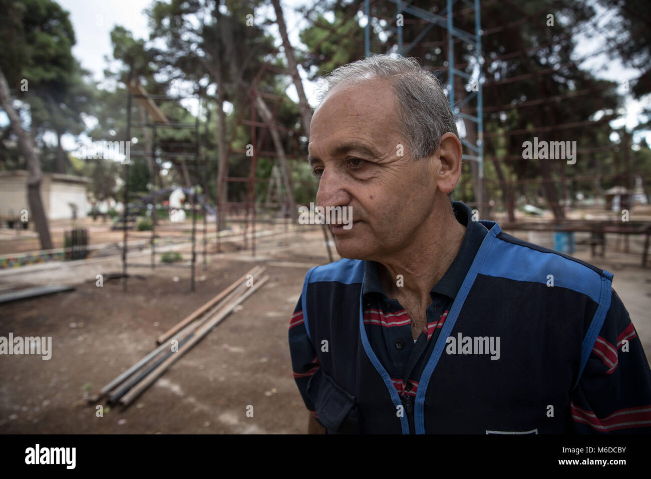 Homs, Syria. 31st Oct, 2017. Former English teacher Hadi, who is working to fix up Homs city park. He believes it's necessary to bring communities together again. He collects materials from Homs Old City to do it.The city of Homs which is located in the center of Syria was once a anti Assad government real forces' strong hold, It was under the rebel's hand from 2011 until 2014. Credit: S Hayden 010318 17.jpg/SOPA Images/ZUMA Wire/Alamy Live News Stock Photo