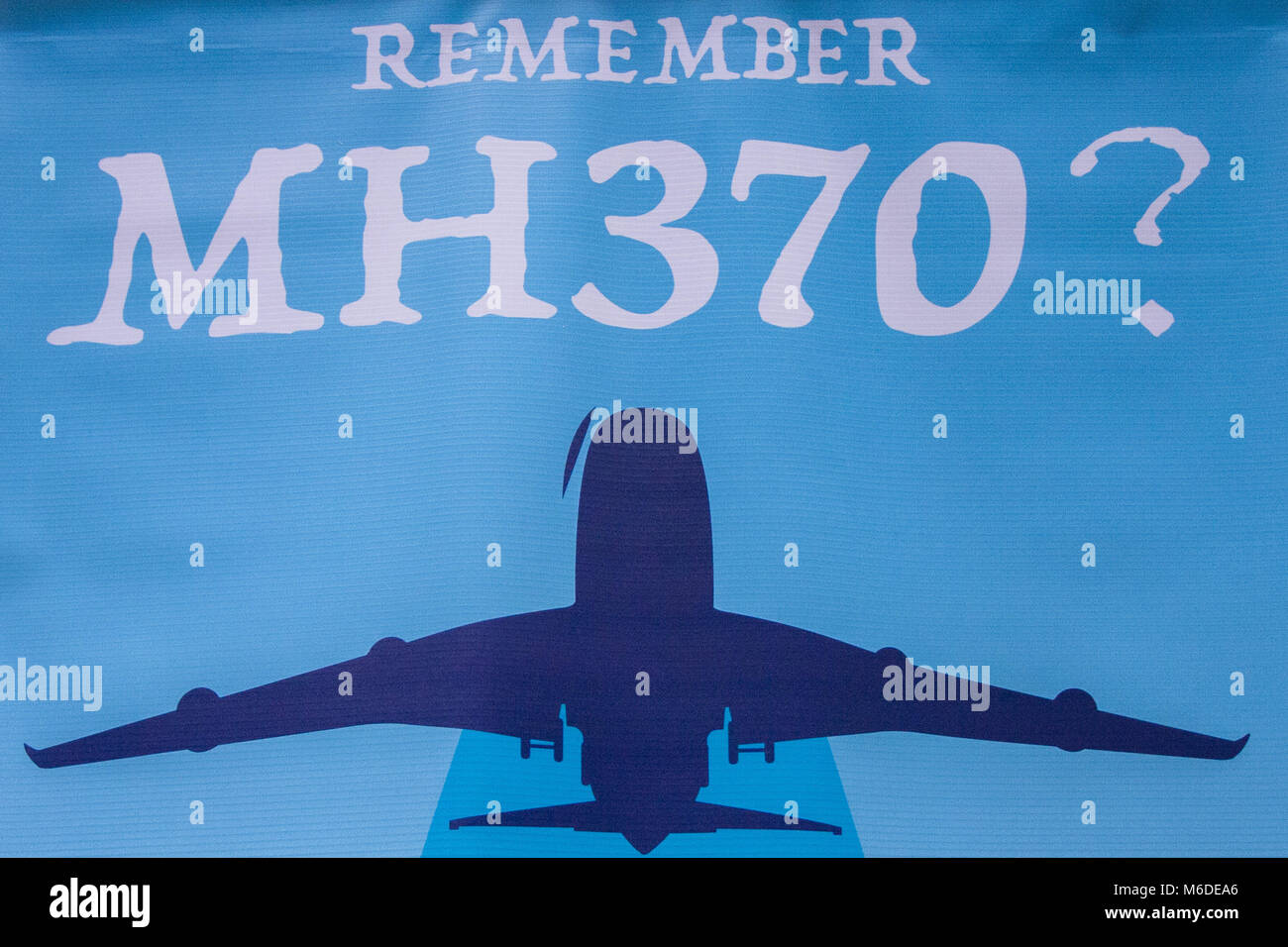 Kuala Lumpur, KL, Malaysia. 3rd Mar, 2018. A MH370 poster seen at the 4th Annual MH370 Remembrance event. Hundreds of people had gathered at the "Remember MH370? It's Not History, It's Our Future"" is the 4th Annual MH370 Remembrance event organised by VOICE370 the MH370 Family Support Group held at Publika, Kuala Lumpur on 3rd March 2018. Credit: ZUMA Press, Inc./Alamy Live News Stock Photo
