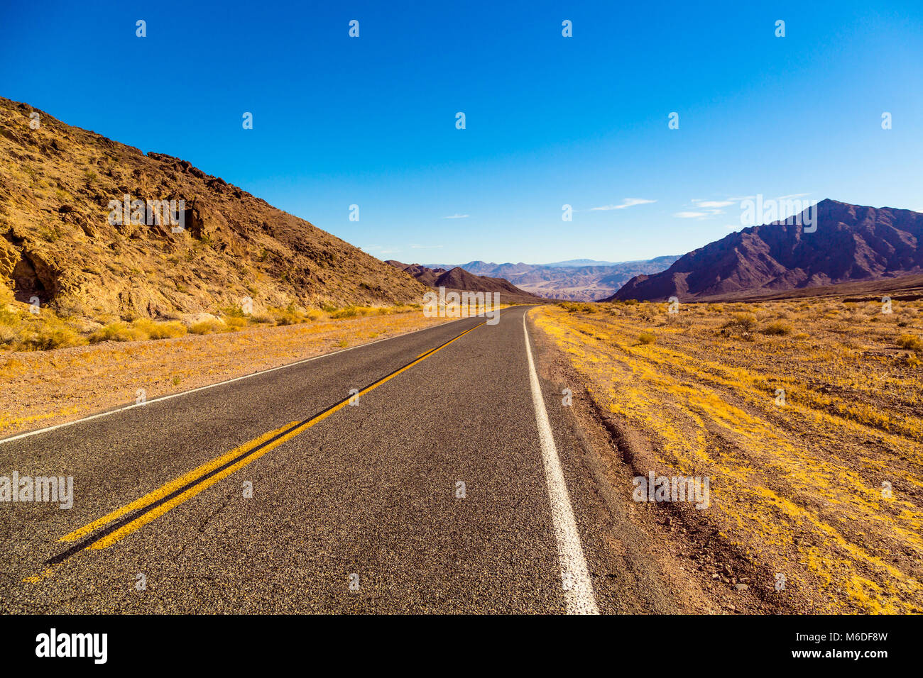 Famous Route 66 going through Death Valley National Park in California