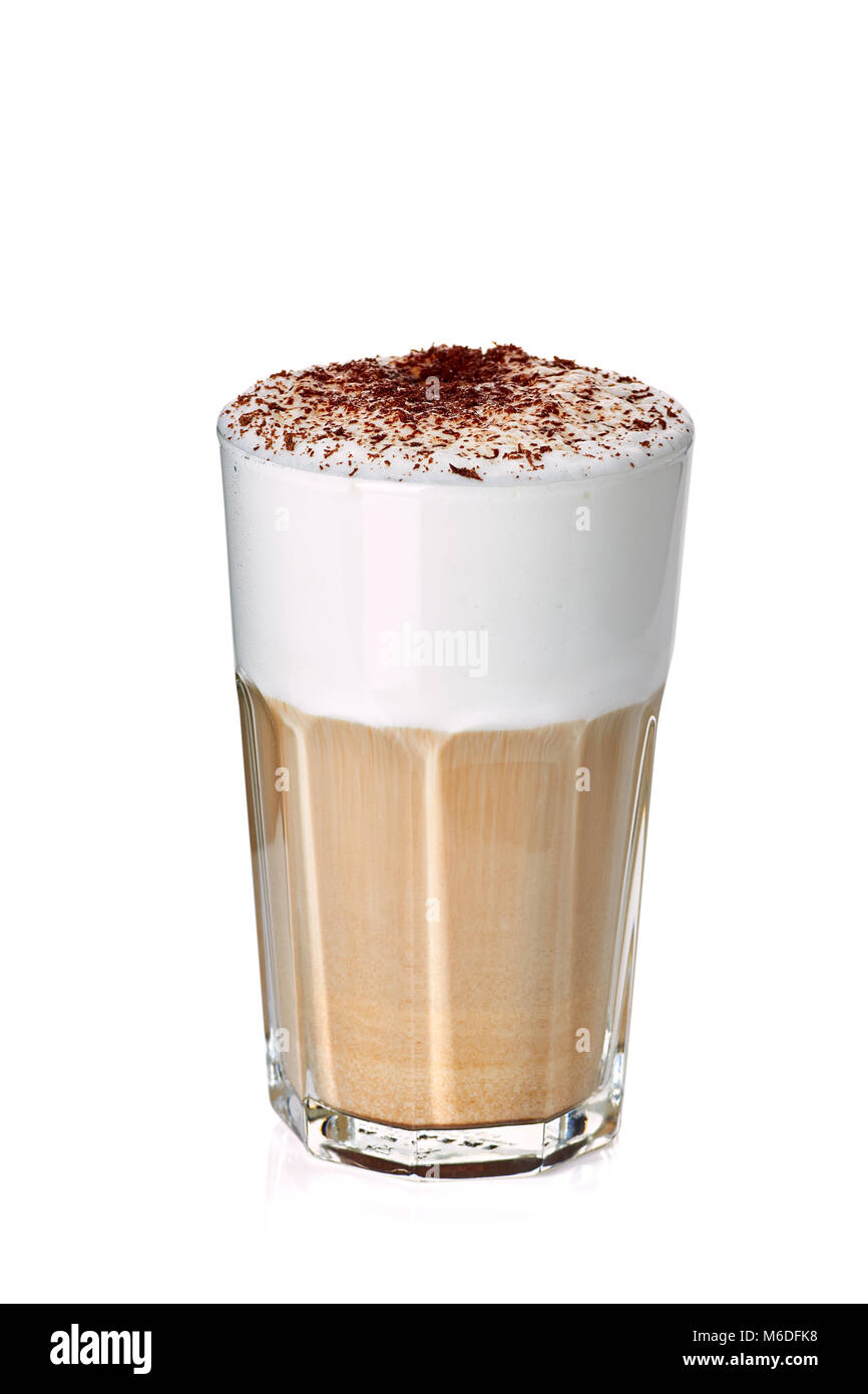 Glass of delicious latte macchiato isolated on white Stock Photo - Alamy