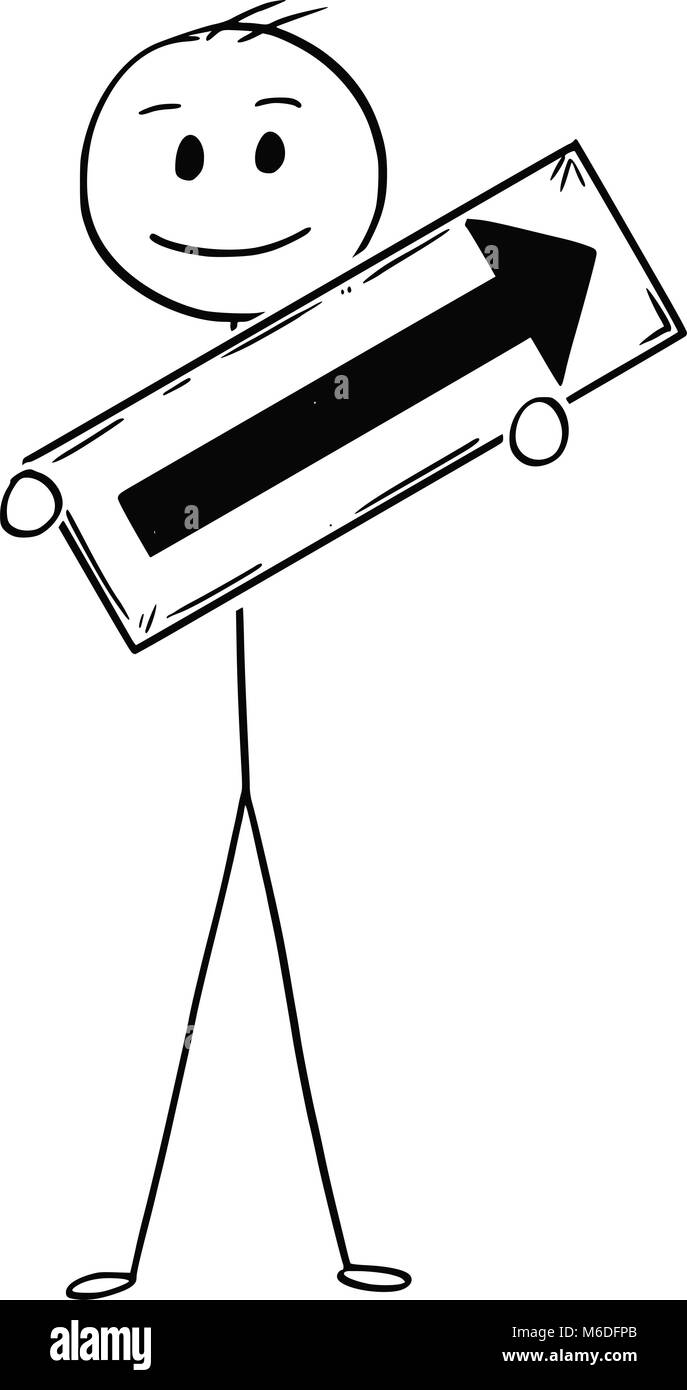 Cartoon of Businessman Holding Arrow Sign Pointing Right and Up Stock ...