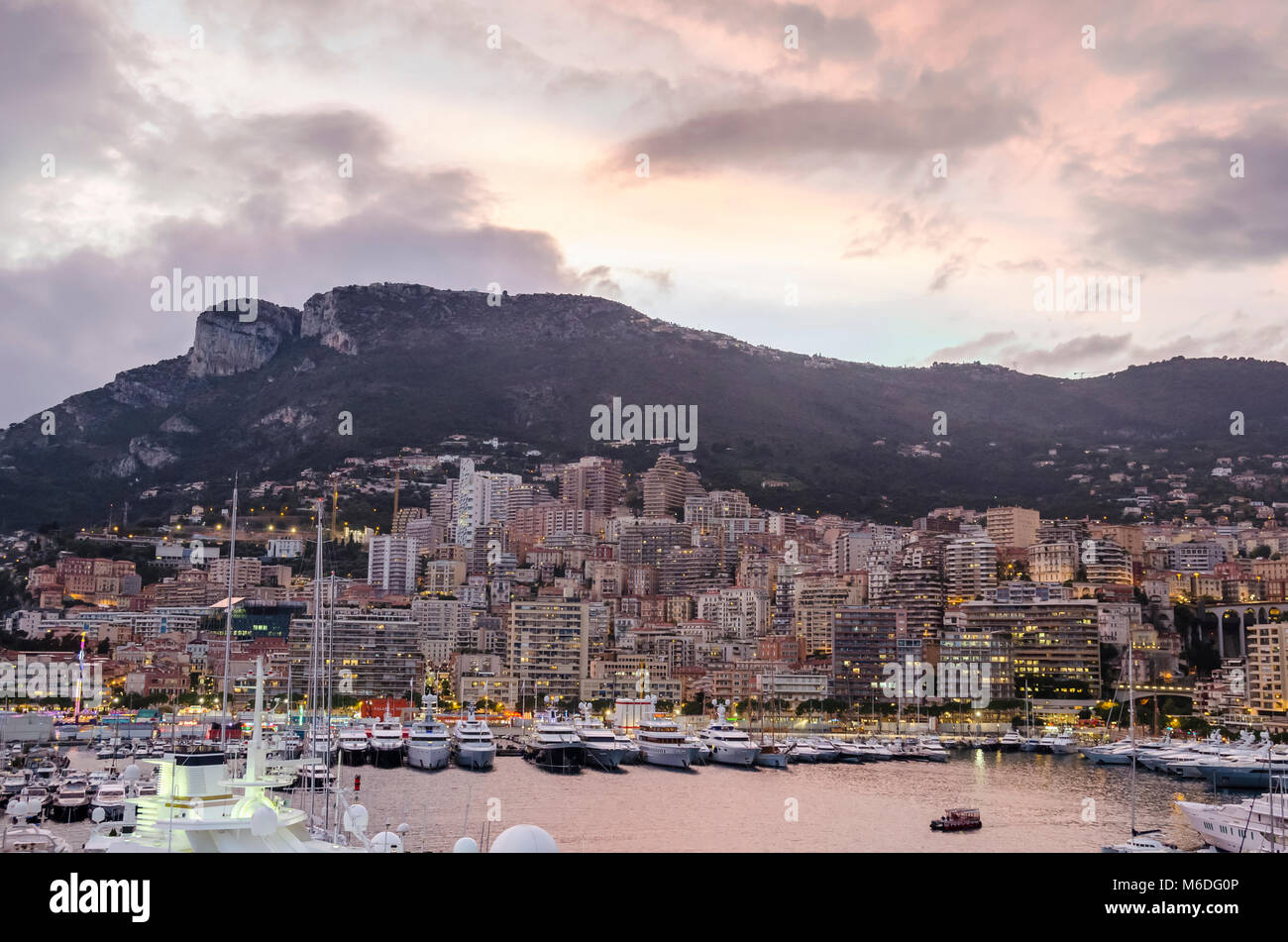 Monaco, Principality of Monaco - November 3, 2015: Port Hercules and  the southwestern ward of the second smallest and the most densely populated coun Stock Photo