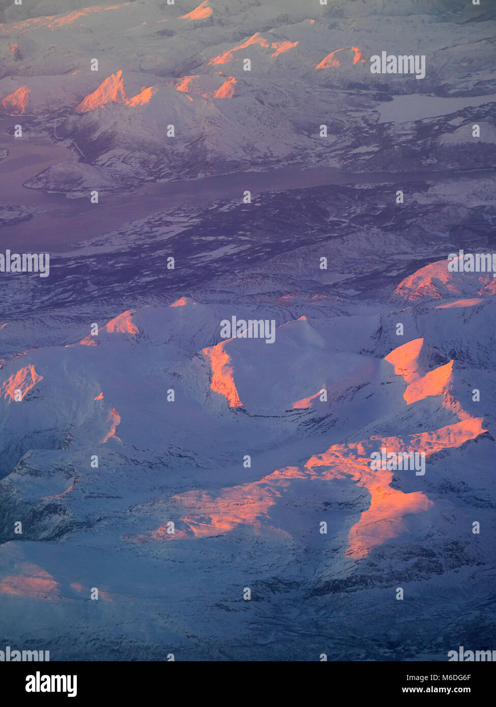 Arial view of snowy mountains of Hokkaido in winter, Hokkaido, Japan Stock Photo