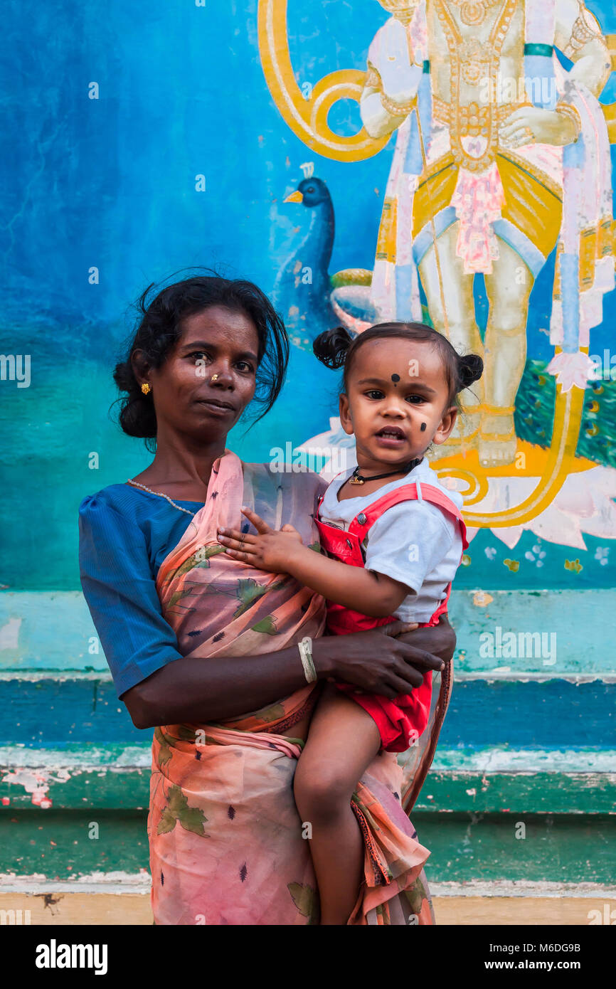 Street photography and portrait of a mother and child in Athoor village ...