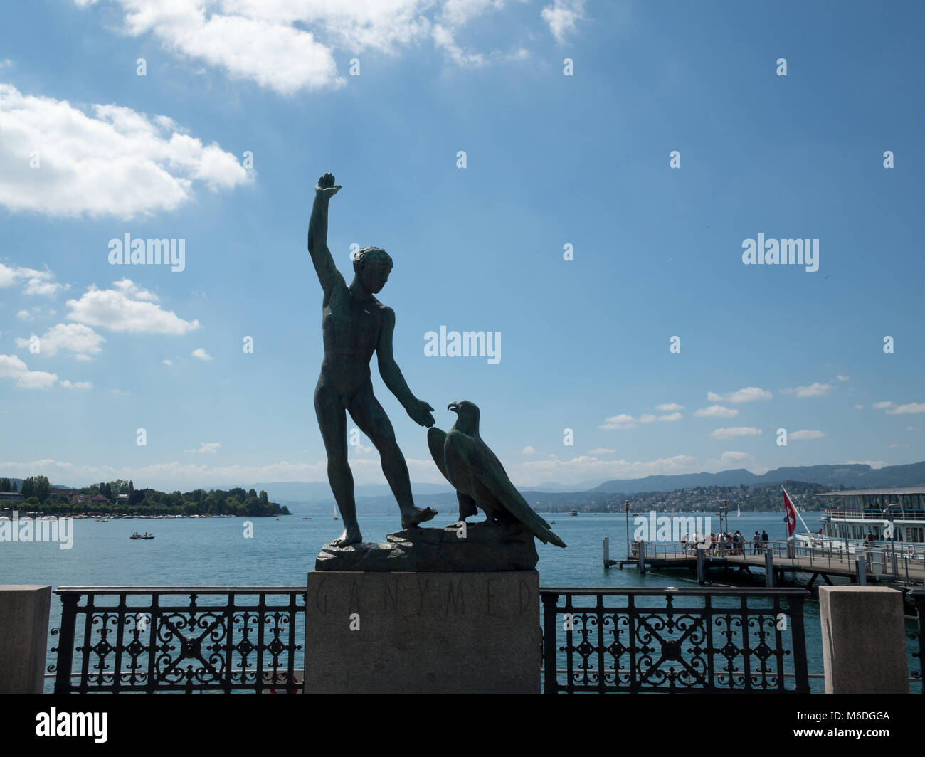 Ganymed statue by Lake Zurich Stock Photo