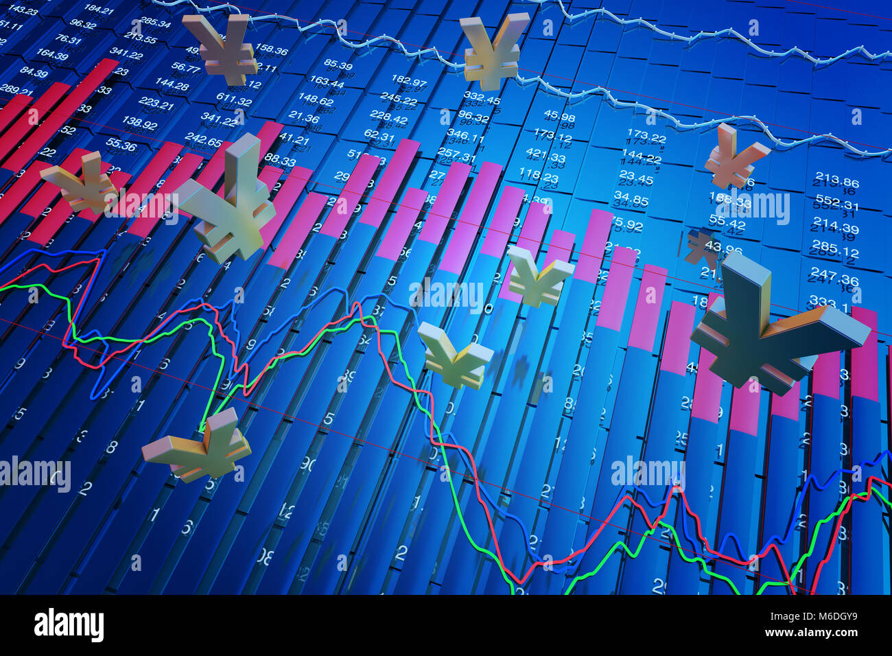 Financial stock market data, currency symbols, financial reform Stock Photo