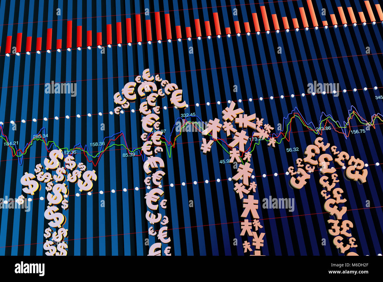 Financial stock market data, success arrow, currency symbol Stock Photo