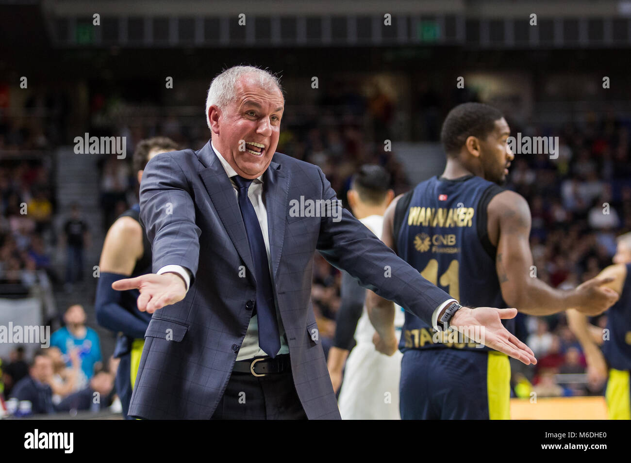 Madrid, Spain. 02nd Mar, 2018. Zeljko Obradovic during Fenerbahce Dogus  Istanbul victory over Real Madrid (83 - 86) in Turkish Airlines Euroleague  regular season game (round 24) celebrated at Wizink Center in