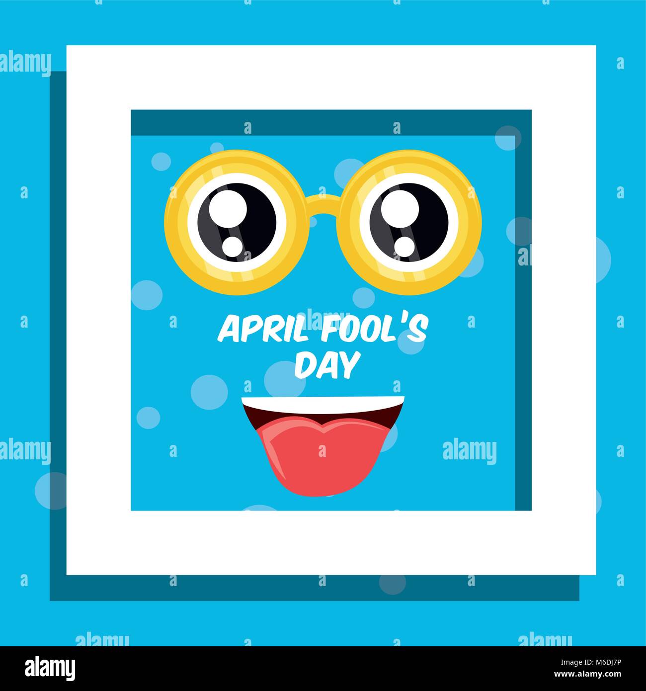April fools day design with decorative white frame and comic face ...
