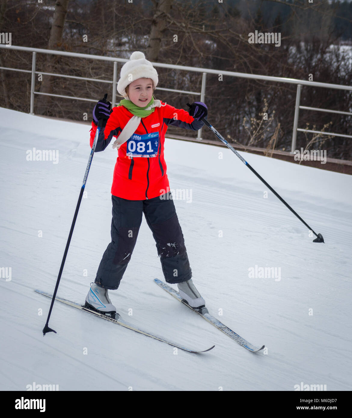 KAZAKHSTAN, ALMATY - FEBRUARY 25, 2018: Amateur cross-country skiing competitions of ARBA ski fest 2018. Participants from all over the republic compe Stock Photo