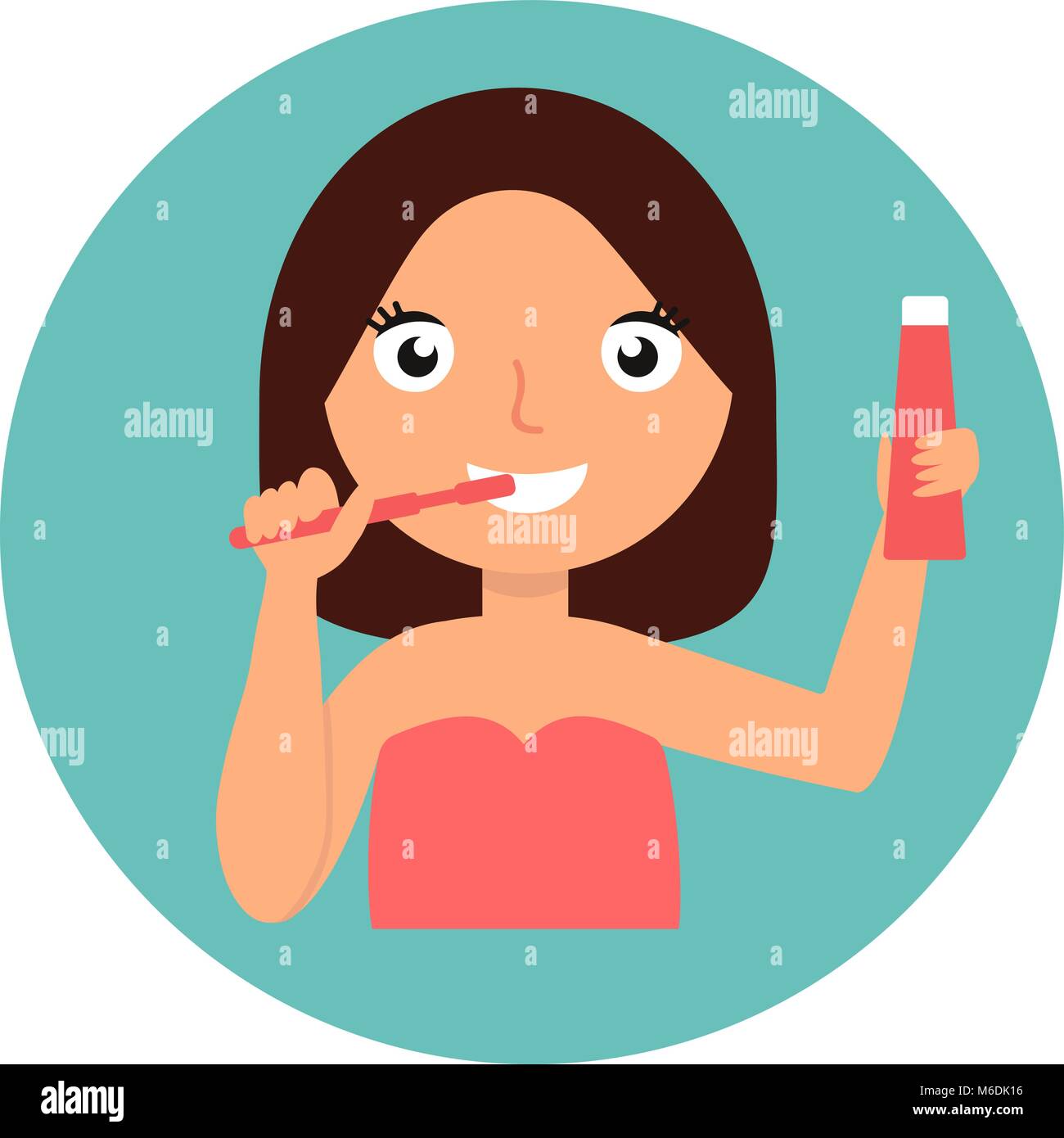 dental hygiene. happy girl brushing her teeth Stock Vector