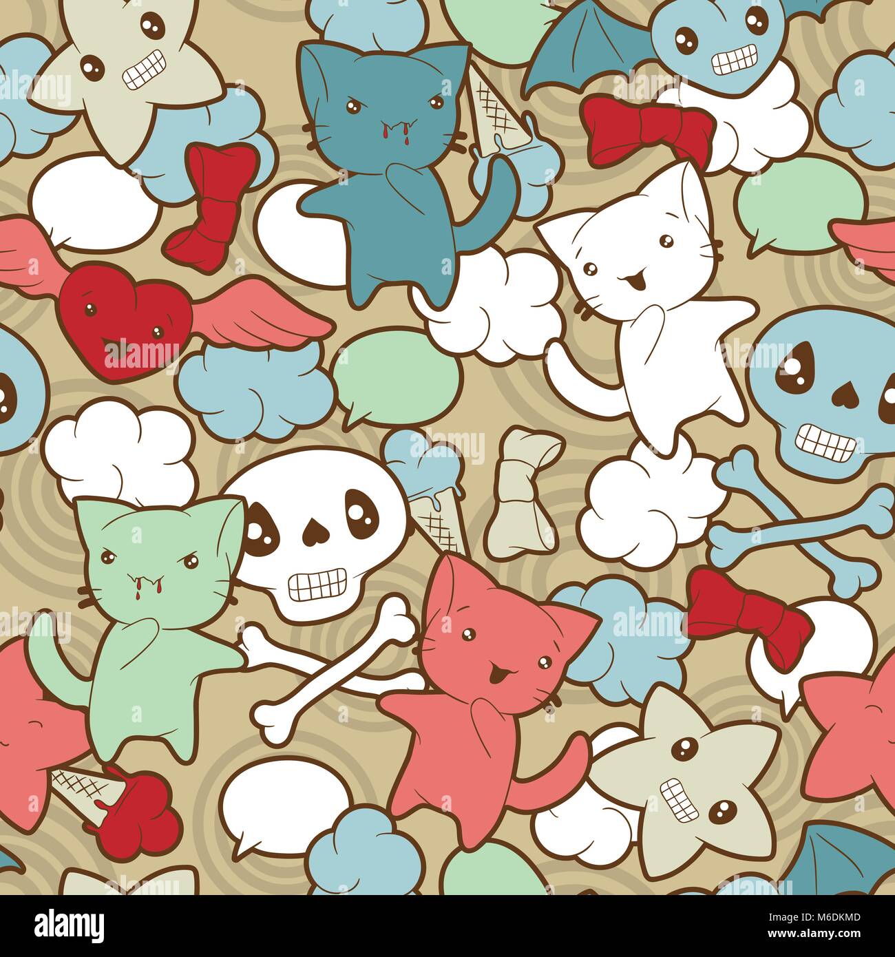 Seamless pattern with doodle. Vector kawaii illustration Stock Vector ...