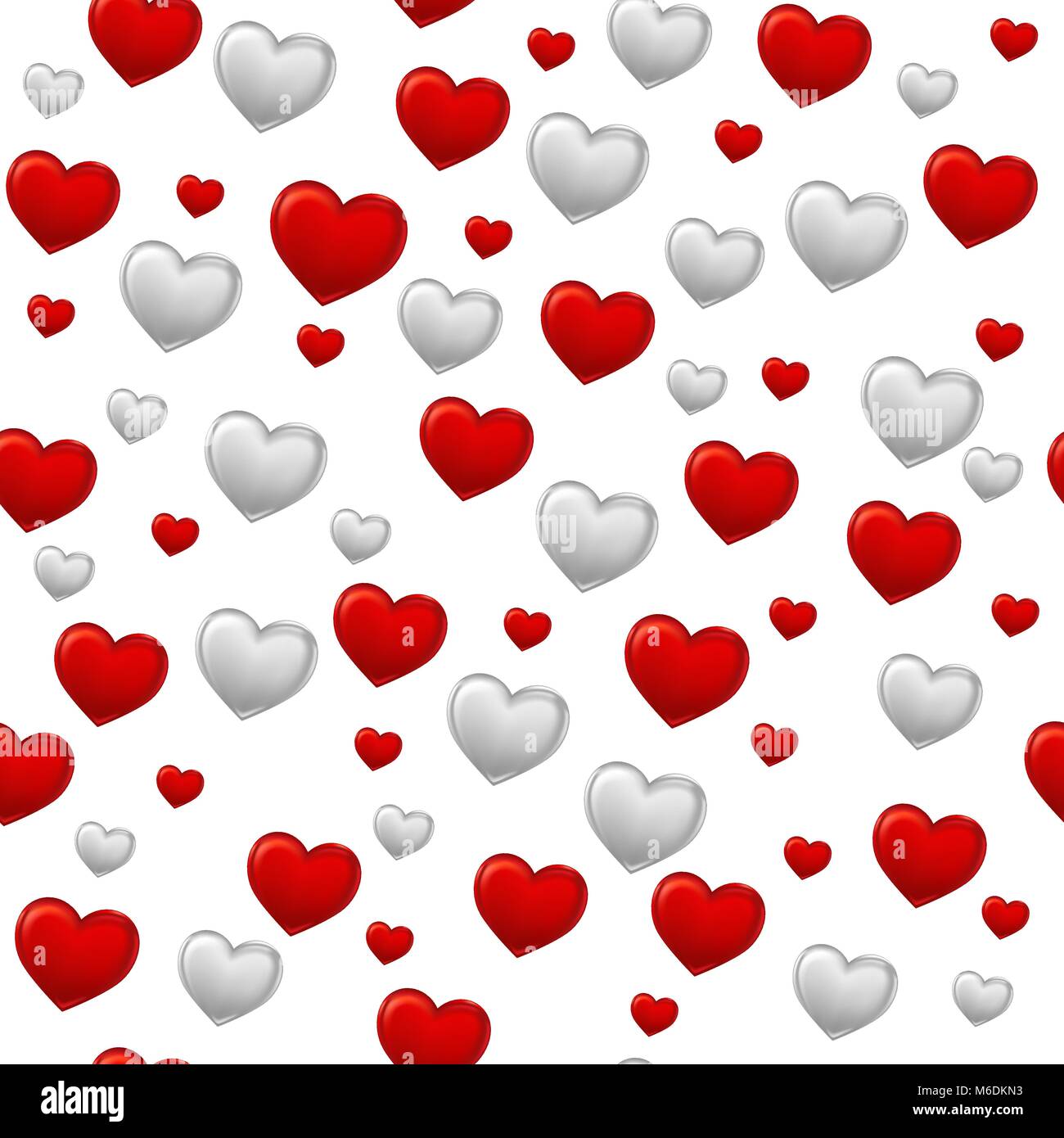 Red and gray hearts background on white. Seamless pattern Stock Vector