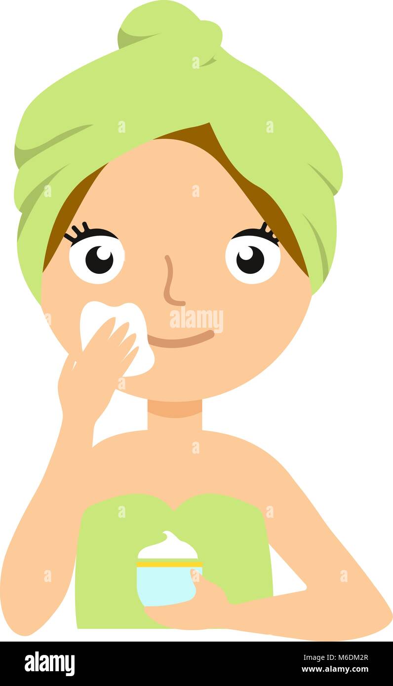 Beautiful Young Woman applying facial Mask. Spa and skin care concept Stock Vector