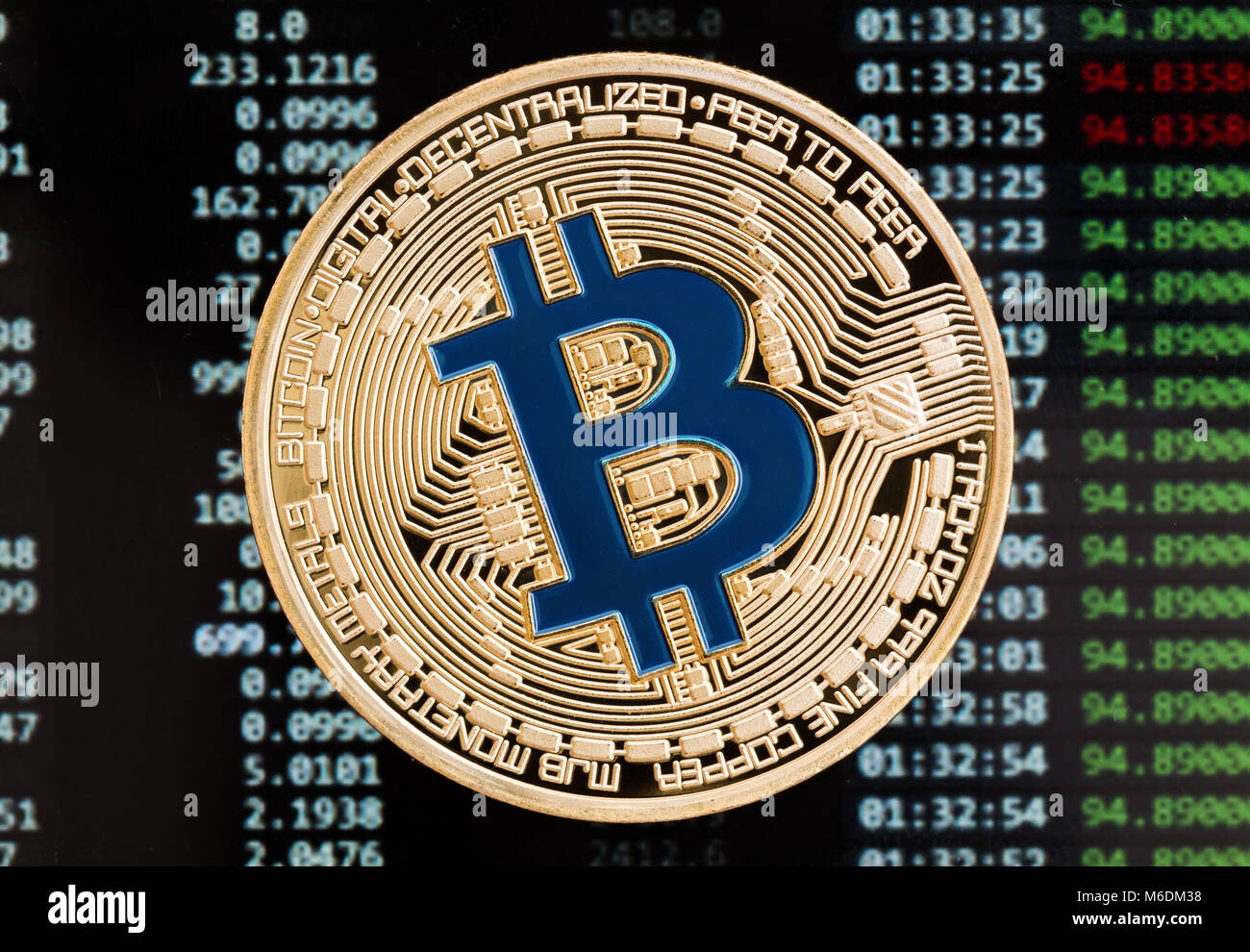 Golden bitcoin cryptocurrency blue coin on a circuit board background. High  resolution photo Stock Photo - Alamy
