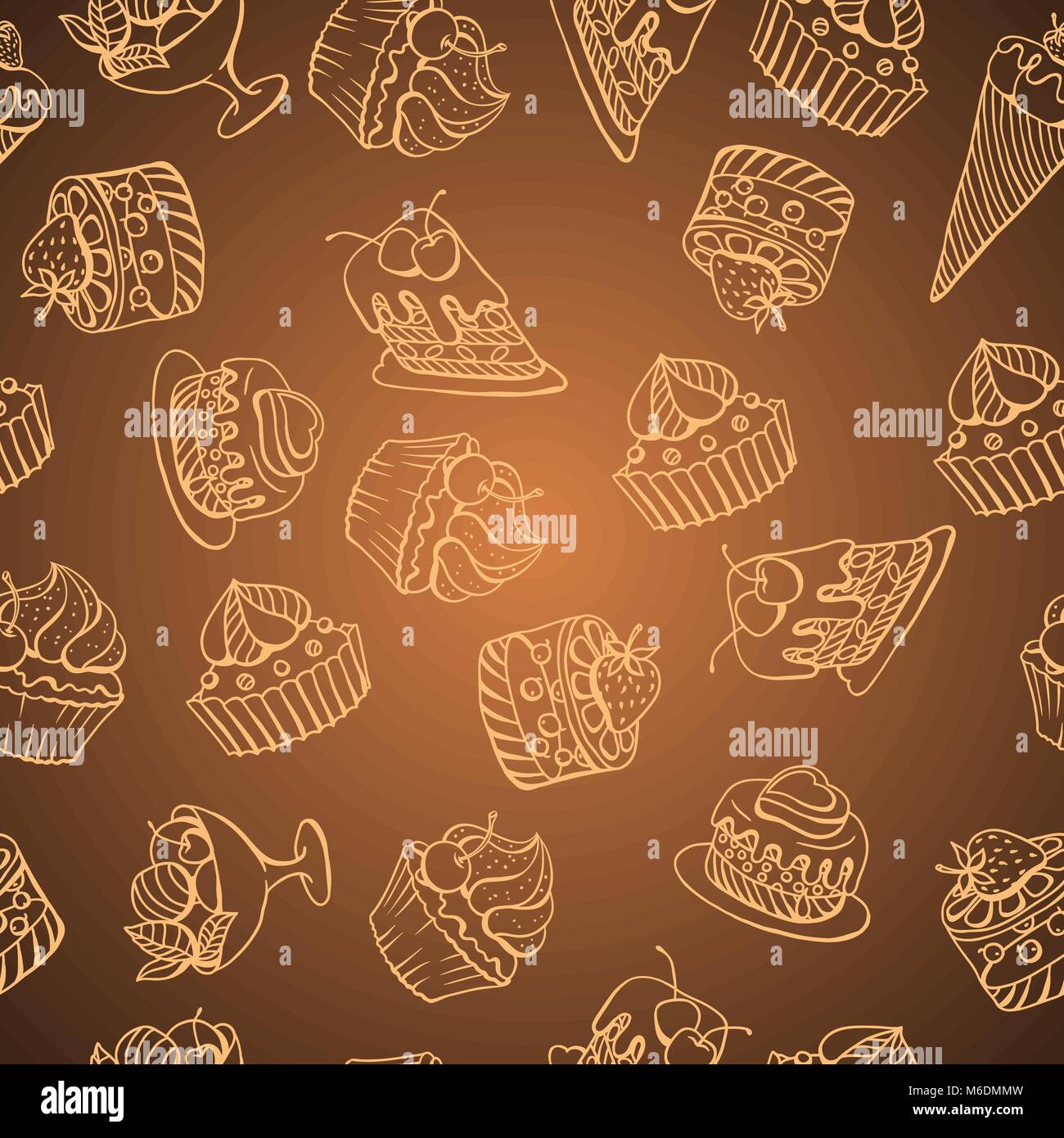 Vector background with of cake in retro style. Seamless pattern Stock ...