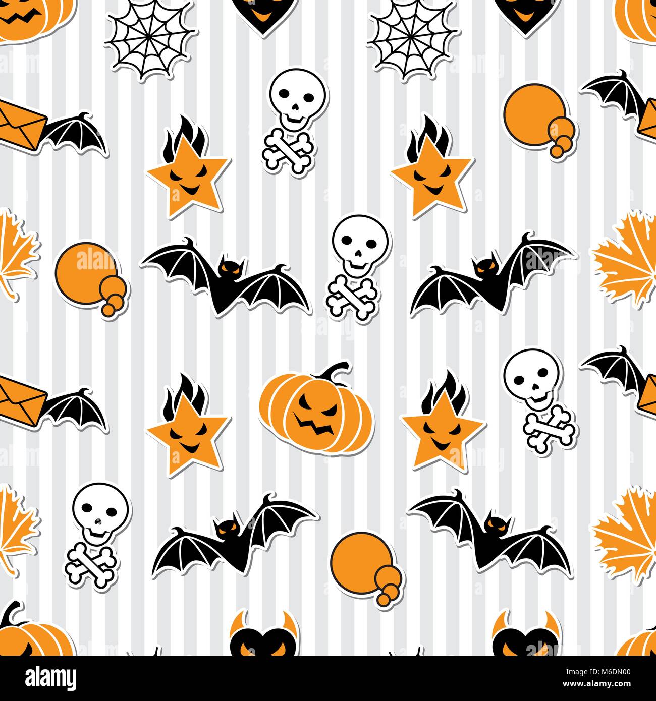 Vector background of Halloweenrelated objects and creatures Stock