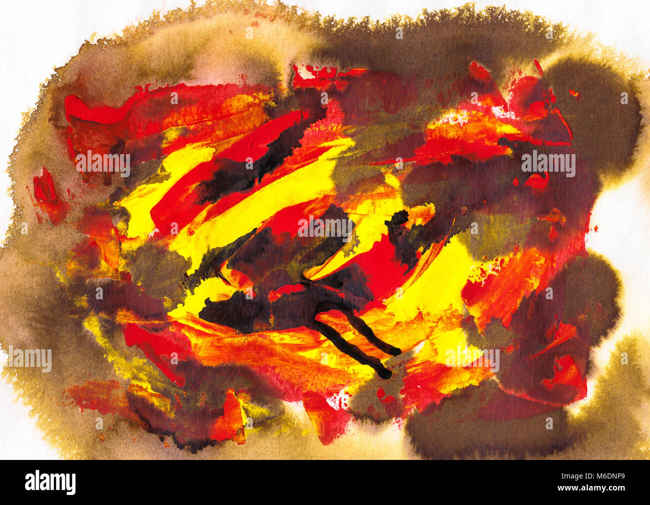 red, yellow and brow acrylic and watercolor painting art, abstract ...