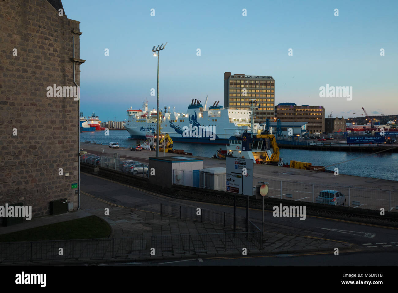 Winter Twilight In Aberdeen Harbour, Scotland. Stock Photo