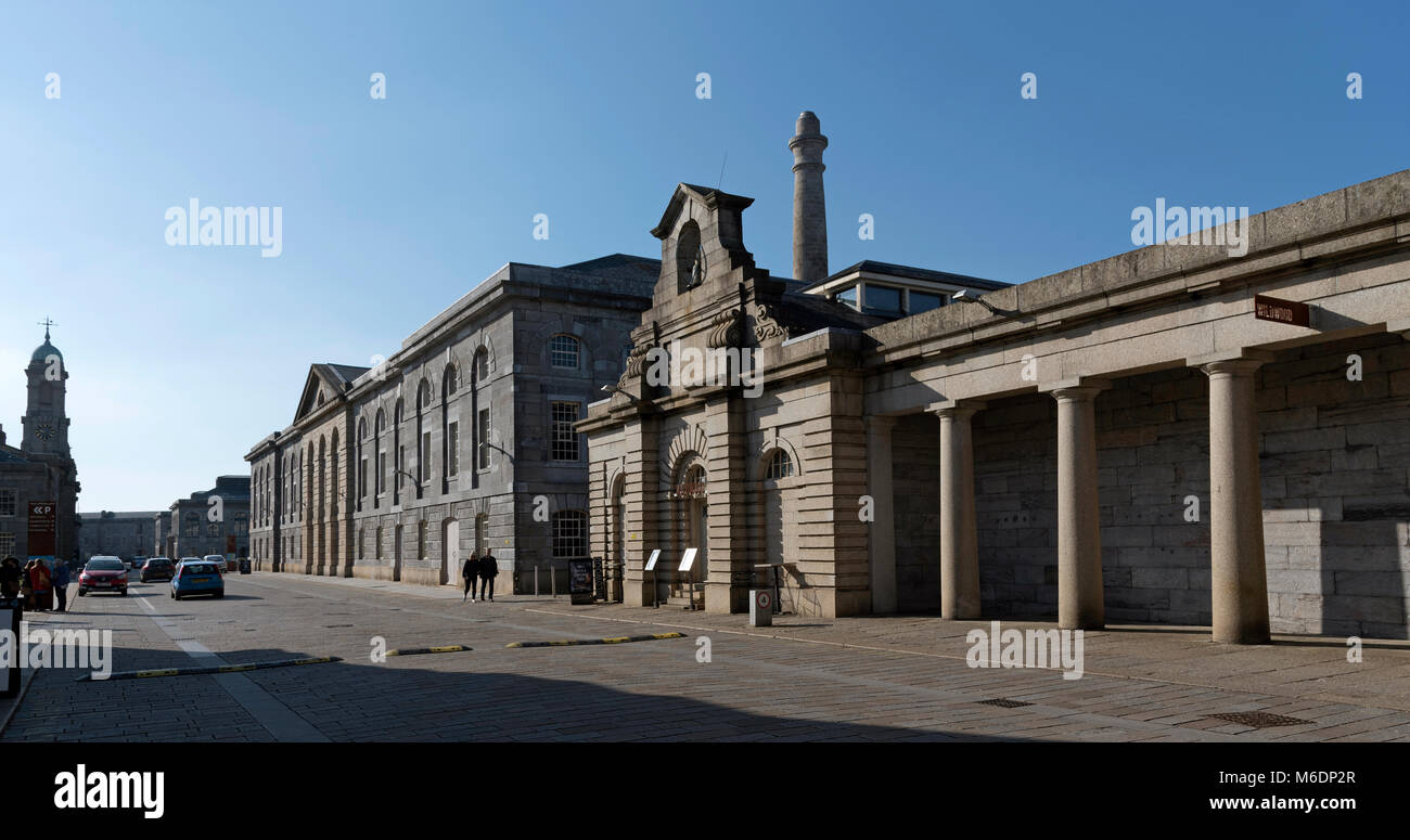 Plymouth Devon England UK Historic buildings line a paved road at Royal
