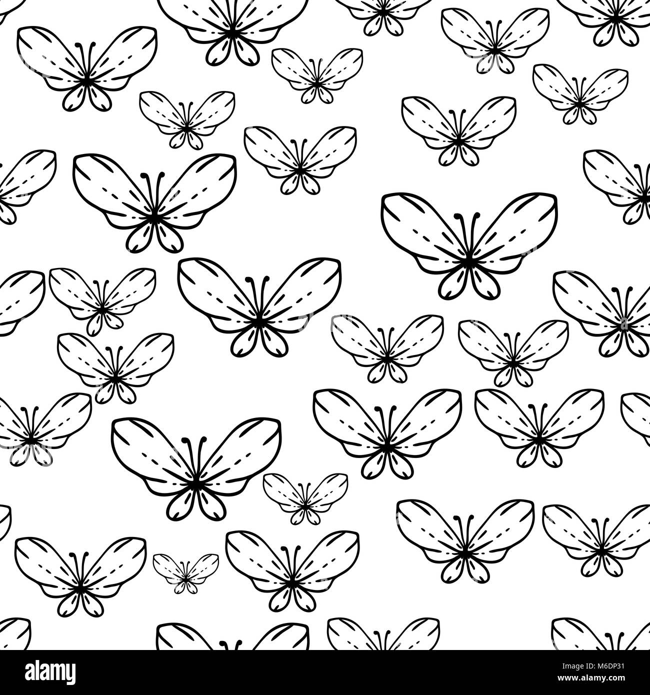 Seamless black and white vector pattern with butterflies Stock Vector ...