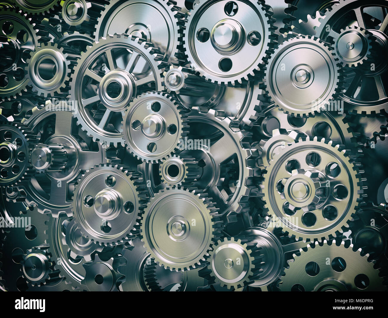 Engine gear wheels. Industrial and teamwork concept background. 3d illustration Stock Photo