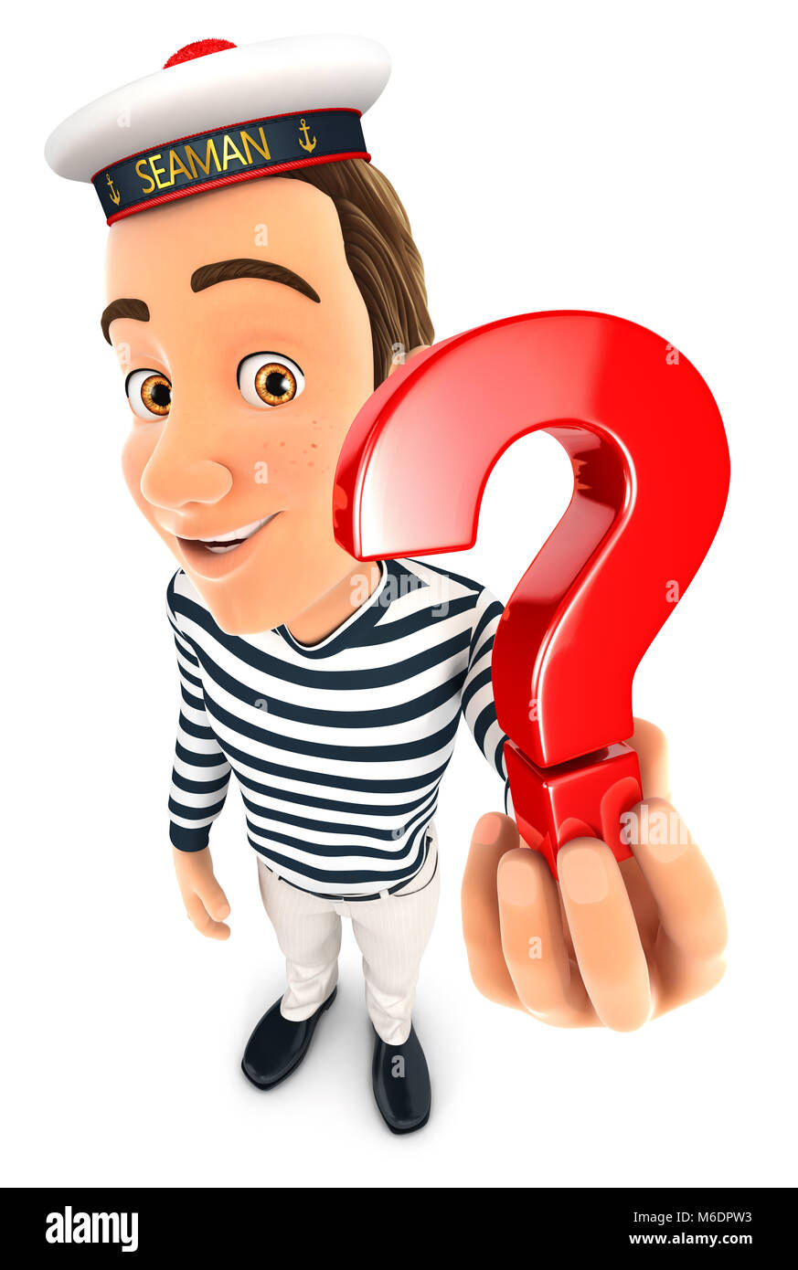 3d seaman holding a question mark icon Stock Photo - Alamy