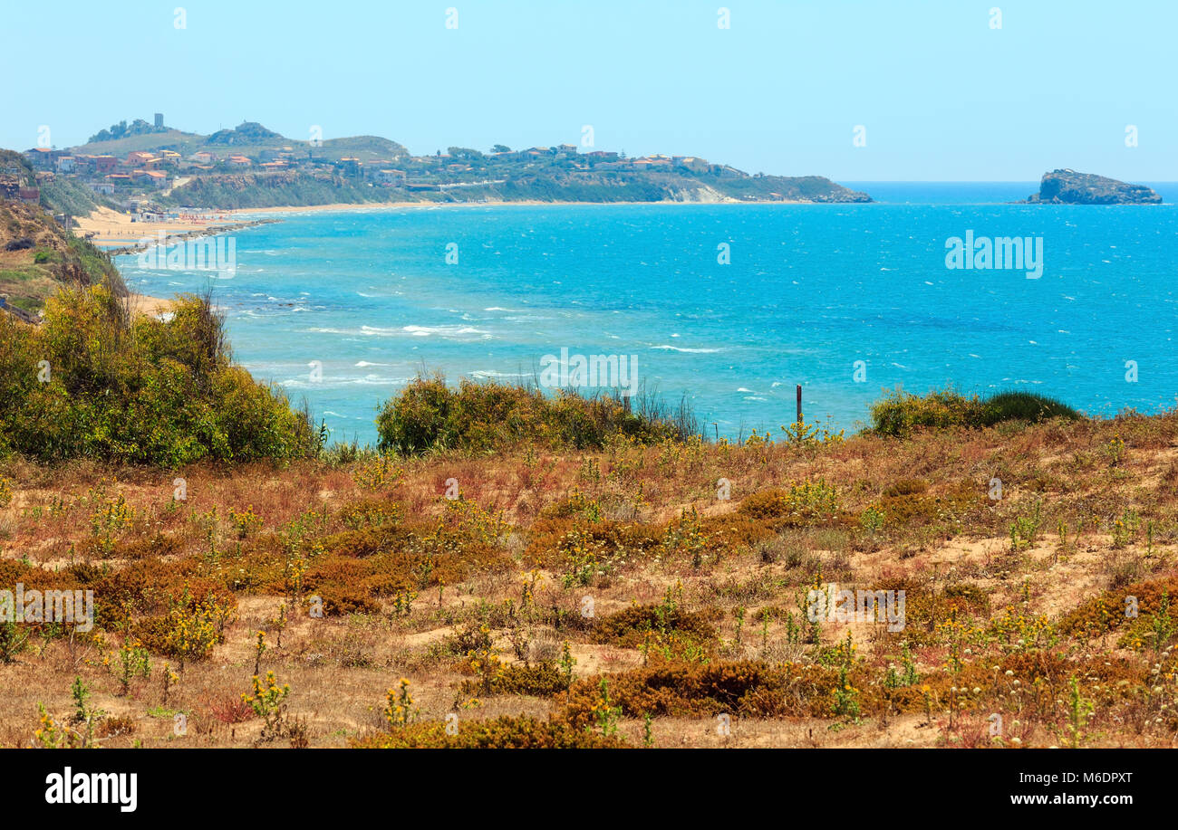 Paradise sea bay with azure water and beach view from coastline, Torre di Gaffe, Agrigento, Sicily, Italy Stock Photo